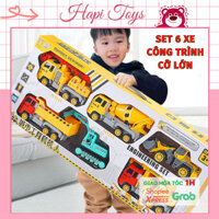 [CỠ LỚN] Bộ 6 xe công trình siêu to cho bé Hapi Toys - Set 6 ô tô mô hình xây dựng Xe chạy đà máy xúc, xe tải, cần cẩu