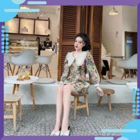 [Cỡ Lớn]Váy đầm gấm hoa phối cổ bèo cho người Mập .big009