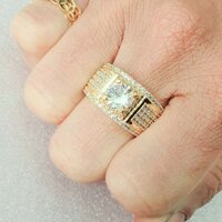 Có Lưới - Ra Màu Vàng Không Phai Nhẫn Nam Đính Xoàn Đơn Giản Ôm Tay -Dùng lâu dài tắm rửa thoải mái không ảnh hưởng