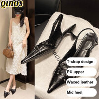 Cô Máy bơm lưng đa năng để mặc thường ngày đến trang trọng - Màu đen thanh lịch có dây đeo và khóa chữ T