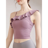 Có Miếng Lót Ngực Áo Thể Thao Nữ Sang Trọng Xù Chạy Bộ Tập Thể Hình Ôm Hơn Nhìn Tập Yoga Top Có Thể Mặc Bên Ngoài Bên Trong