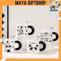 [CÓ NẮP+ MUỖNG] Ly Sứ, Cốc Sứ Gốm Có Quai Panda tinh nghịch Dễ Thương - Ly Sứ Uống Trà, Cốc Sứ Uống Cà Phê 400ml