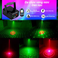 [Có REMOTE] Đèn laser mini Party Light, đèn chiếu laser 2 tia laze cảm biến theo nhạc