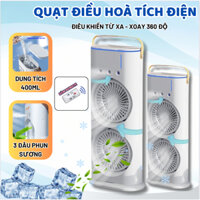 CÓ REMOTE Quạt điều hòa sạc tích điện không dây phun sương 2 tầng FAN LED 2500mAh có đèn 2 quạt