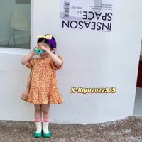 [Có sẵn] [Ảnh thật] Váy Bé Gái Tay Bồng Hoa Nhí Cam  V11