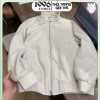 (Có Sẵn) Áo Khoác Cổ Cao Khuy Bấm ❤ Áo Bomber Da Lộn Dày Dặn Nam Nữ Unisex -524