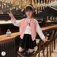 [CÓ SẴN] áo khoác nữ bo gấu, cúc bấm☑️Áo khoác gió cho bé lớn8 9 10 11 12 tuổi ☑️Thời trang size đại 25kg 30kg 35kg 40kg