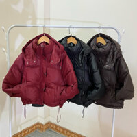 [CÓ SẴN] Áo khoác phao da MIUMIU đại hàn  , áo khoác phao béo da lì có mũ cổ cao hàng QC cao cấp