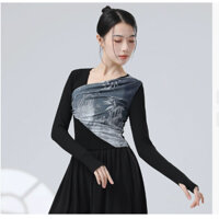 [Có sẵn] Áo múa cổ trang trung quốc lá tre A327 - Áo múa đương đại biểu diễn - Áo tay dài tập múa truyền thống