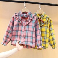 [CÓ SẴN] Áo sơ mi bé gái 3 tuổi -12 tuổi ☑️ Áo Sơ Mi Dài Tay Phong cách Hàn Quốc Dành Cho Bé Gái 20kg 25kg 30kg 35kg 40k