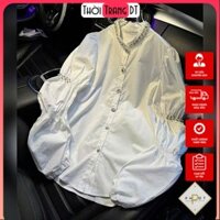 (Có Sẵn) - Áo Sơ Mi Cổ Đính Đá Mix Tay Bo Chun ❤ SoMi Kiểu Chất Cotton Mềm Không Nhăn DT693
