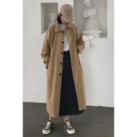 [CÓ SẴN] Áo trench coat kaki dáng dài màu kem freesize (có ảnh thật)