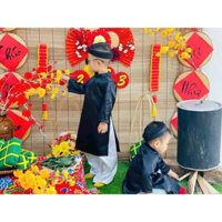 (Có sẵn) Bộ áo dài the ông đồ cho bé diện tết xinh xắn