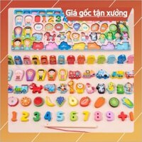 (có sẵn) Bộ đồ chơi bảng số BBS và chữ cái thông minh, bộ đồ chơi câu cá và ghép số học bằng gỗ