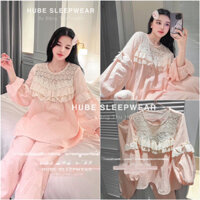 Có sẵn  ( CAO CẤP ) Bộ Ngủ Đũi Thô Mềm Dài Tay Bánh Bèo Hồng Phấn Tiểu Thư CHUẨN ẢNH QC Loại 1 Cao Cấp -Hube Sleepwear