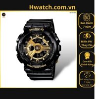 [Có sẵn] [Chính hãng 2]  Đồng Hồ Nữ Casio Pin BA-110-1ADR Dây Nhựa Vỏ Đèn Mặt Đen