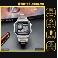 [Có sẵn] [Chính hãng 2]  Đồng Hồ Nam Casio Pin AE-1200WHD-1AVDF Dây Thép Bạc Mặt Đen