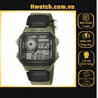 [Có sẵn] [Chính hãng 2] Đồng Hồ Nam Casio Pin AE-1200WHB-3BVDF Dây Vải Xanh Lá Mặt Đen