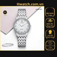 [Có sẵn] [Chính hãng]  Đồng Hồ Nữ Citizen Pin Eco - Drive  EX1488-56A  Dây Thép Bạc Mặt Bạc Viền Đá HwatchAuthentic