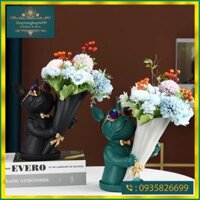 (Có sẵn ) chú chó decor để bàn cầm bó hoa đẹp