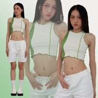 (CÓ SẴN) (CÓ SẴN) Áo croptop thun gân phom fit phối màu Croptop Hôn Một Cái.