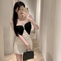 [Có sẵn] Đầm body dạ tweet dự tiệc hai dây phối ren, váy body ngắn gợi cảm váy trắng dự tiệc - TLL05