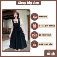 [CÓ SẴN]  Đầm nữ dáng dài bigsize giả yếm cổ vuông che bụng ôm eo phong cách dễ thương mùa hè (có bigsize 50-100kg)