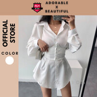 [CÓ SẴN] Đầm Sơ Mi Trắng Tay Dài Xòe Sang Trọng, Váy Sơ Mi Nữ Trắng Không Bao Gồm Thắt Lưng Hot Trend AdorablexBeautiful