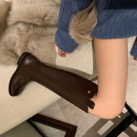 [CÓ SẴN] Giày Boot nữ cổ cao da phối chun lót lông gót thấp cao cấp