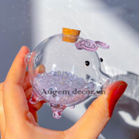 [CÓ SẴN HCM ] Ống heo tiết kiệm bằng thủy tinh màu hồng trong suốt đựng thỏi vàng - Heo thuỷ tinh mini nút gỗ