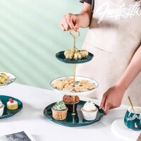 [Có sẵn] Khay bánh 2 tầng/3 tầng sứ xanh ngọc lục bảo dành cho setup tiệc trà chiều kiểu dáng màu sắc sang trọng
