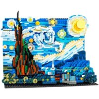 (CÓ SẴN) Lắp ráp Starry Van Gogh Pixel Painting World Masterpiece DK3001 Bầu trời đầy sao của Van Gogh có đèn led