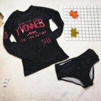 CÓ SẴN lẻ áo bơi nữ dài tay đen chữ hồng thun lạnh đẹp 👙 sexy  ཾ '  ཾ ་