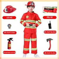 (CÓ SẴN) Quần áo Lính Cứu Hỏa Trẻ Em Cho Bé Trai Và Bé Gái, Bộ Quần áo Lính Cứu Hỏa Kèm Phụ Kiện
