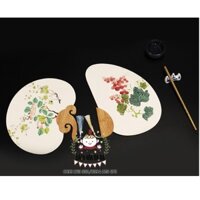 (Có Sẵn) Quạt cổ trang Giấy Lụa 2021 Họa tiết màu nước sơn thủy 2 mặt nan gỗ - Cán gỗ - Tua rua Nana Shop