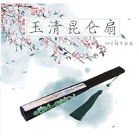 (Có sẵn) Quạt ngọc thanh côn luân phiến bản lụa kèm hộp quạt tam sinh tam thế đồ cổ trang trung quốc cổ phong cổ đại