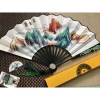 (Có sẵn) Quạt ngọc thanh côn luân phiến bản lụa tam sinh tam thế đồ cổ trang trung quốc cổ phong cổ đại