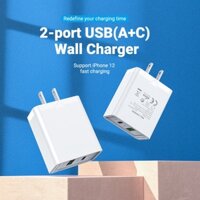 (CÓ SẴN - salee) Củ sạc nhanh VENTION hai cổng usb A+C mot8w/hai0w USB C Quick Charge QC 3.0 cho samsung oppo