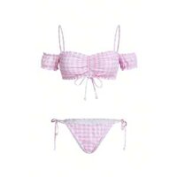 [CÓ SẴN] Set Bikini 2 Mảnh Họa Tiết Caro Hồng Vintage Hot Trends🌸Áo bơi Áo tắm đi biển 🌺 Freeship 🌞 (SHMA25)