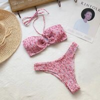 [CÓ SẴN] Set Bikini Hoa Nhí Hồng Áo bơi Áo tắm đi biển có mút lót 🌺 Freeship