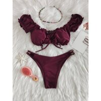 [CÓ SẴN] Set Bikini Màu Đỏ Mận Thiết Kế 🌸 Áo bơi Áo tắm đi biển 🌺 Freeship ((SHF005)