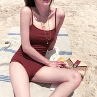 [CÓ SẴN] Set Bikini Màu Đỏ rượu Một mảnh có mút lót Áo bơi Áo tắm đi biển Phong cách Hàn Quốc🌺 Freeship