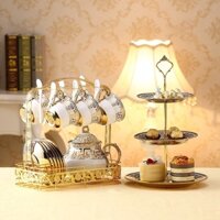 (có sẵn) Set bộ ấm chén + đĩa để bánh kẹo 3 tầng để bàn