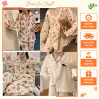 [CÓ SẴN] Set pijama bông lông nhung/cotton chần bông mùa bông, bộ ngủ nữ hoạ tiết hoạ tiết hoạt hình dễ thương