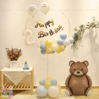 [Có sẵn] Set trụ bóng gấu nâu Happy Birthday To You kèm bóng số tuổi trang trí sinh nhật, sự kiện.