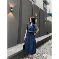 (Có sẵn) Set váy jean ba lỗ khuy đồng kèm chân váy