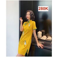 [CÓ SẴN] Sườn xám cách điệu Trung Quốc hạc vàng