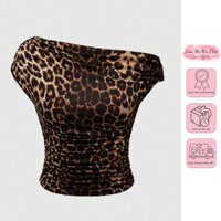 (Có Sẵn Tuỳ Màu) Áo cộc tay trễ vai chéo da beo Y2K ROMWE (Hàng hãng)