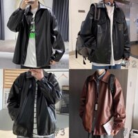 (CÓ SẴN VÀI SIZE ) [ HÀNG LOẠI 1 ] Áo Khoác Leather Jacket Da PU Form Rộng Oversize Màu Đen Nâu Tay Dài Nam Nữ