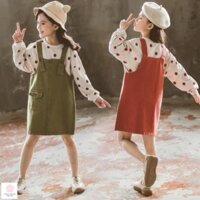 [CÓ SẴN] Váy dài tay thu đông cho bé gái 13 tuổi (3-12 tuổi)☑️ yếm quần bé gái lớn 8 9 10 tuổi, size đại 25kg 30kg 35kg
